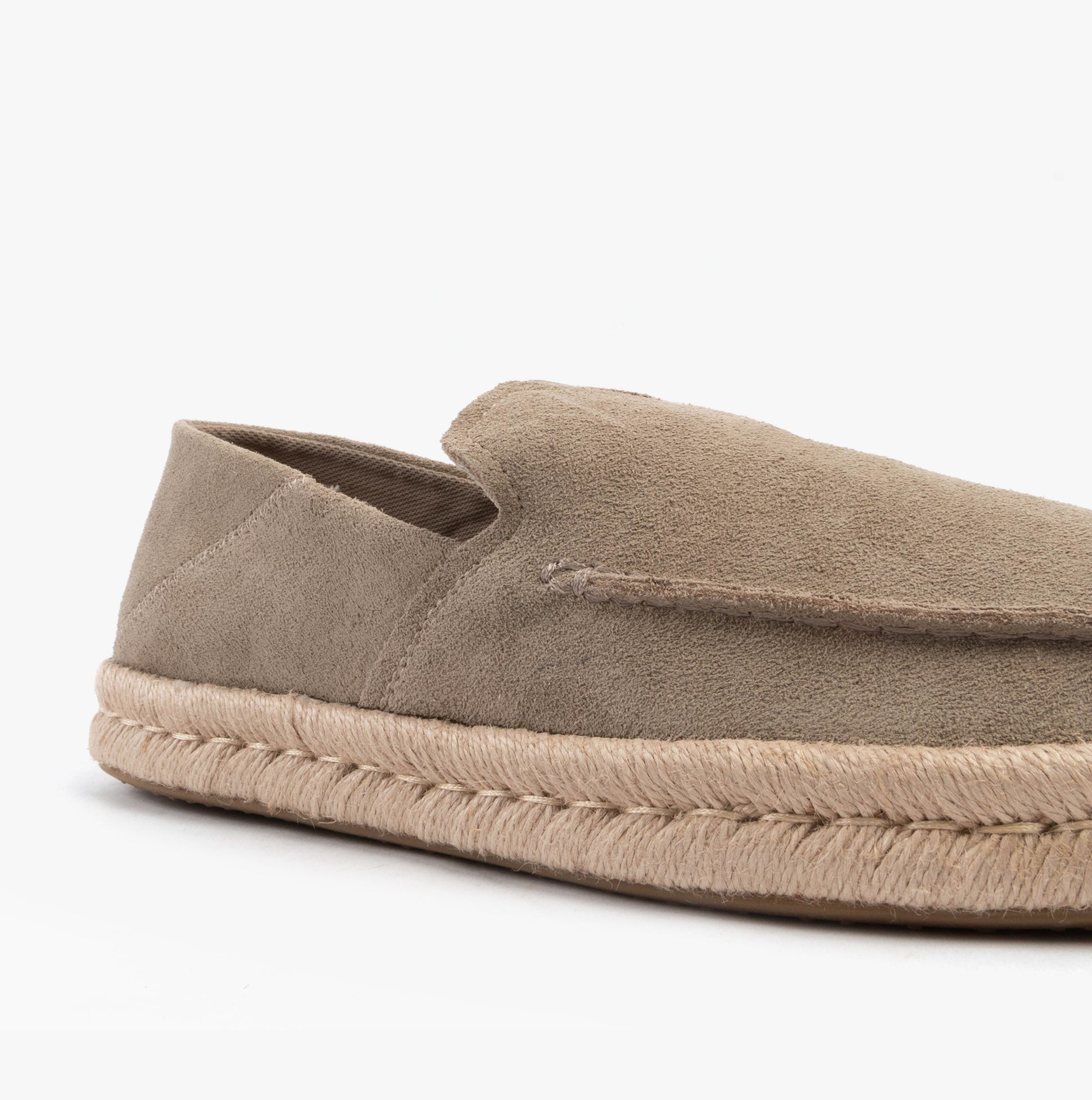 TOMS ALONSO LOAFER ROPE Mens Espadrille Taupe side view with suede upper and rope sole