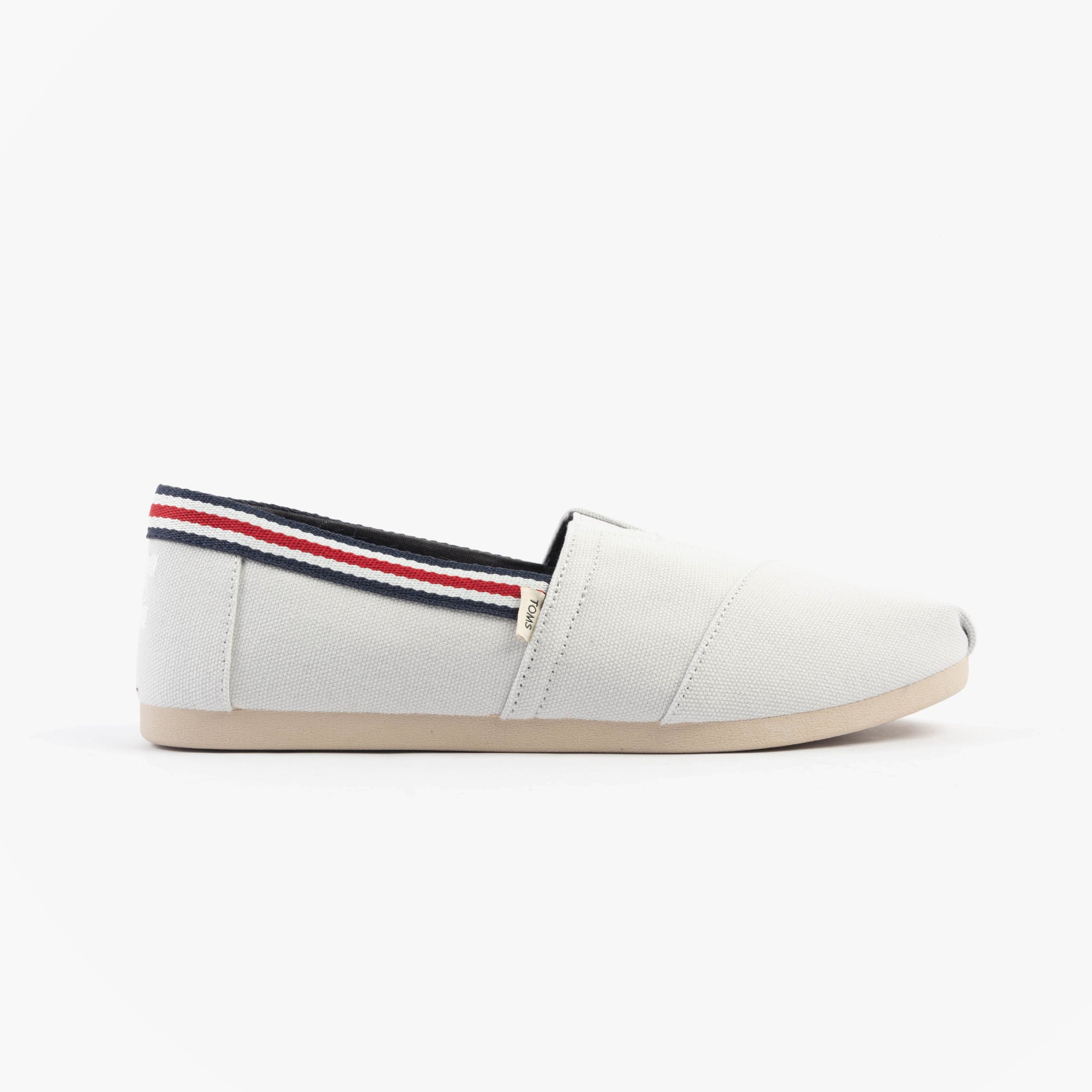 TOMS ALPARGATA CLASSIC Mens Espadrilles Grey side view with rubber sole and slip-on design.