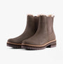TOMS BENNET Womens Boots Green side view showcasing Chelsea boot design with leather upper and elasticated side panels.