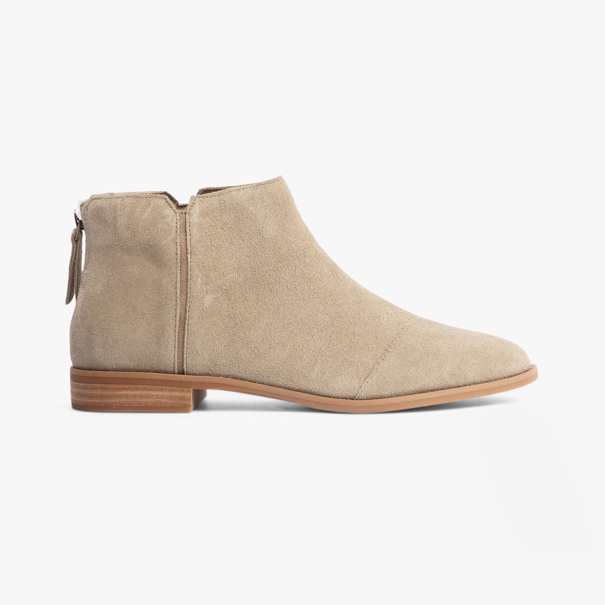 TOMS RYLIE Womens Boots Natural side view, suede ankle boot with round toe and low heel