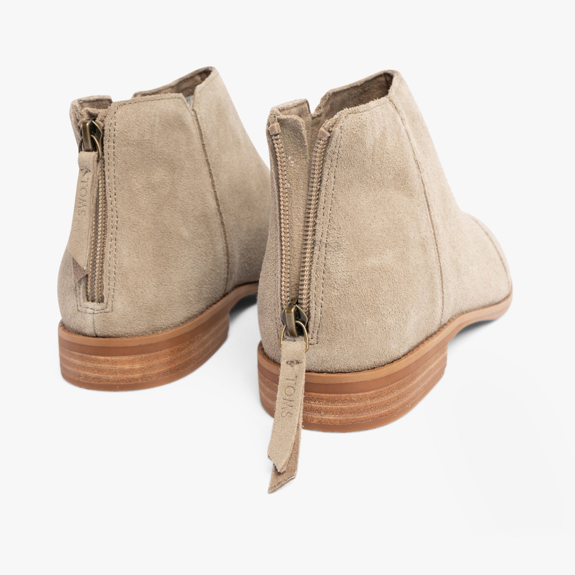 TOMS RYLIE Womens Boots Natural rear view showing suede material and zipper detail.