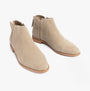 TOMS RYLIE Womens Boots Natural side view of ankle boots in beige suede with round toes and pull-on design