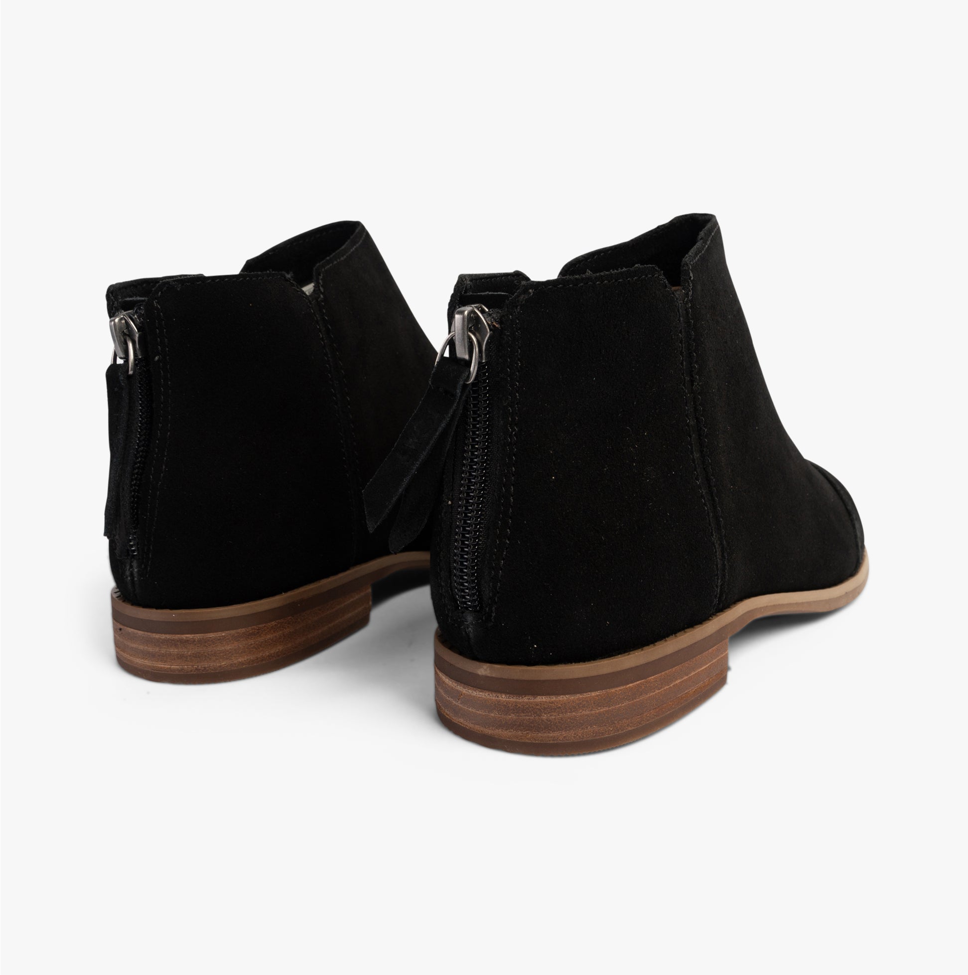 TOMS RYLIE Womens Boots Black rear view showcasing zipper detail and suede finish.