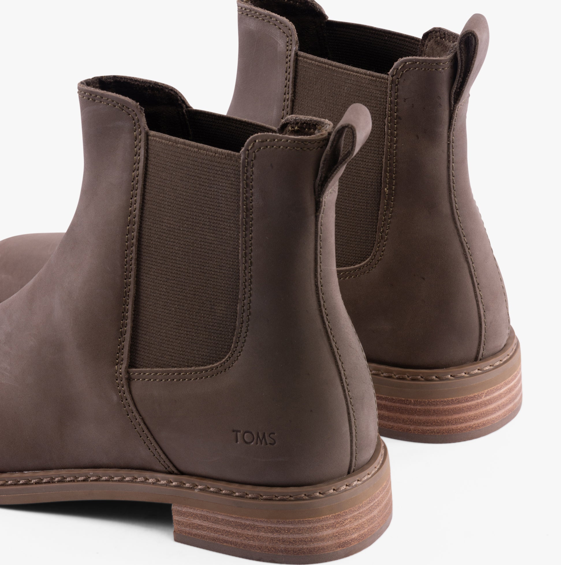 TOMS CHARLIE Womens Boots Green rear view showcasing elasticated side panel and leather upper.
