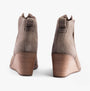 TOMS CLARE Womens Boots Natural rear view showcasing suede upper and wedge heel design.