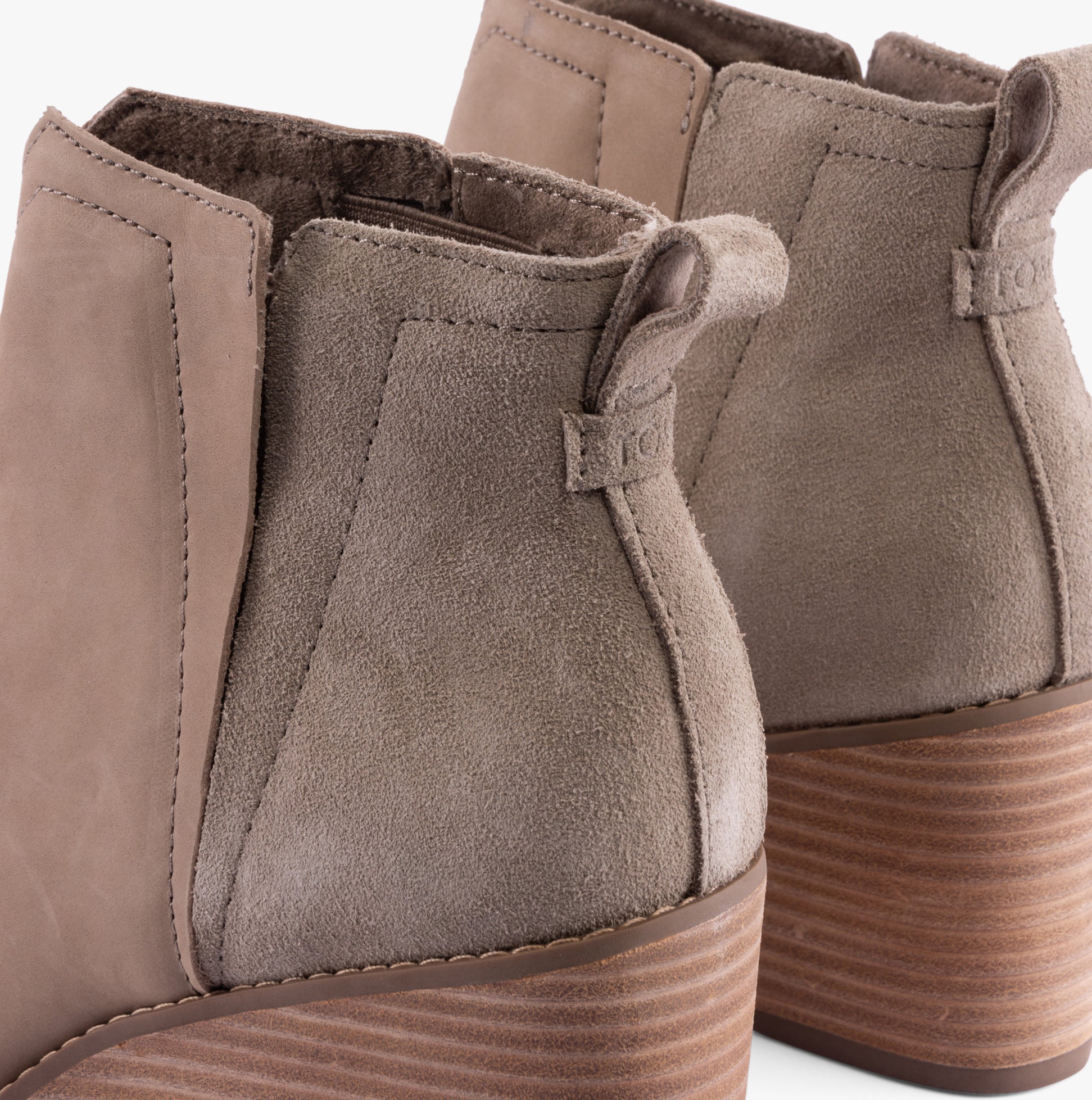 TOMS CLARE Womens Boots Natural back view featuring soft leather/suede upper and wedge heel design.