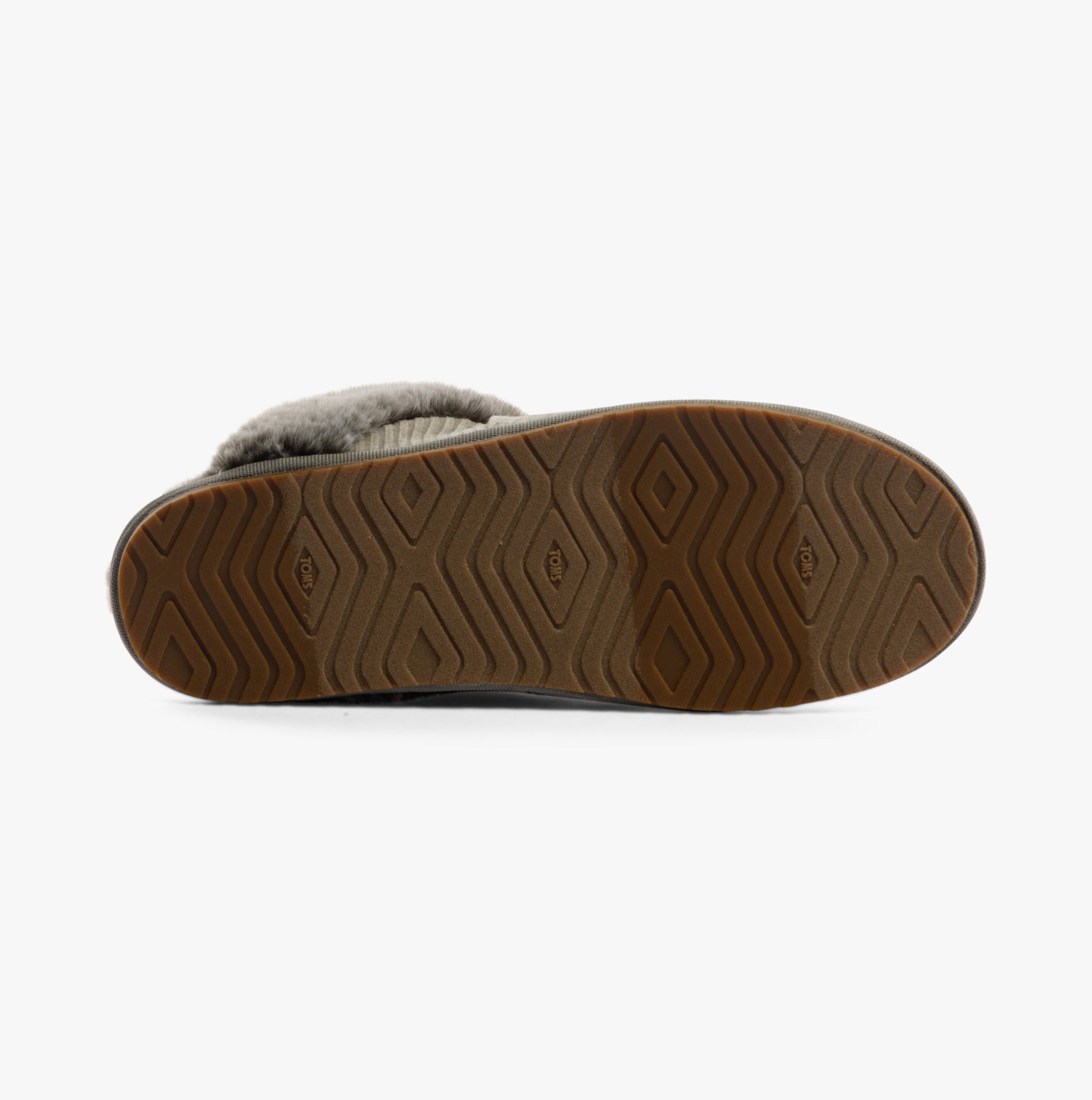 TOMS VALERIE Womens Slippers Grey bottom view showing rubber sole with textured grip.