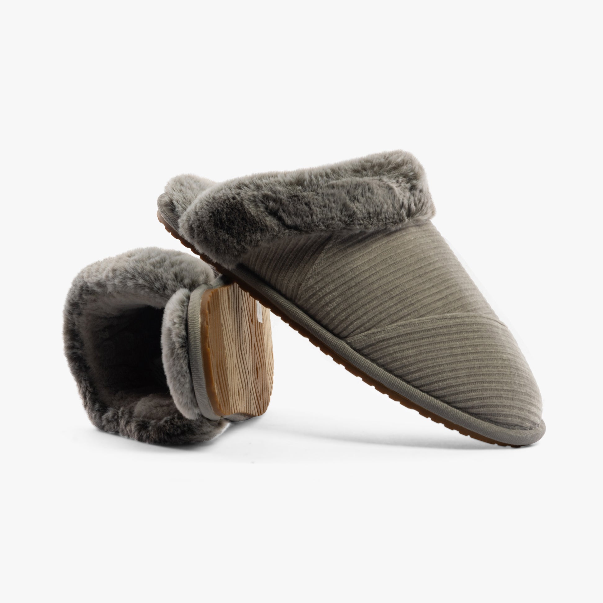 TOMS VALERIE Womens Slippers Grey side view showing cozy textile upper and soft lining.