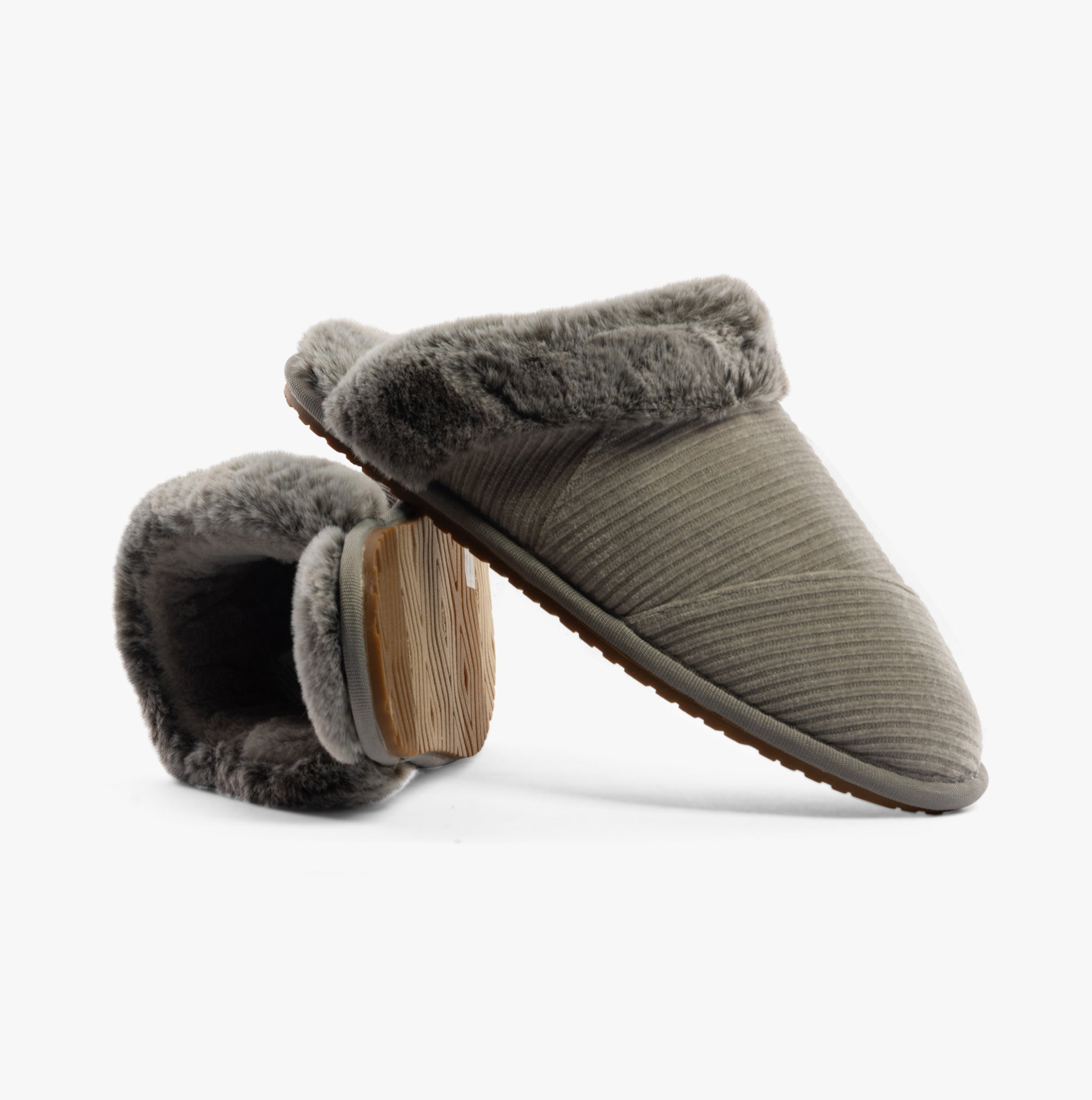 TOMS VALERIE Womens Slippers Grey side view showing cozy textile upper and soft lining.