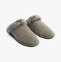 TOMS VALERIE Womens Slippers Grey side view showing soft textile upper and faux fur lining.