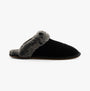 TOMS VALERIE Womens Slippers Black side view showing textile upper and warm lining.