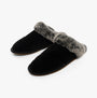 TOMS VALERIE Womens Slippers Black side view showing plush lining and relaxed fit.