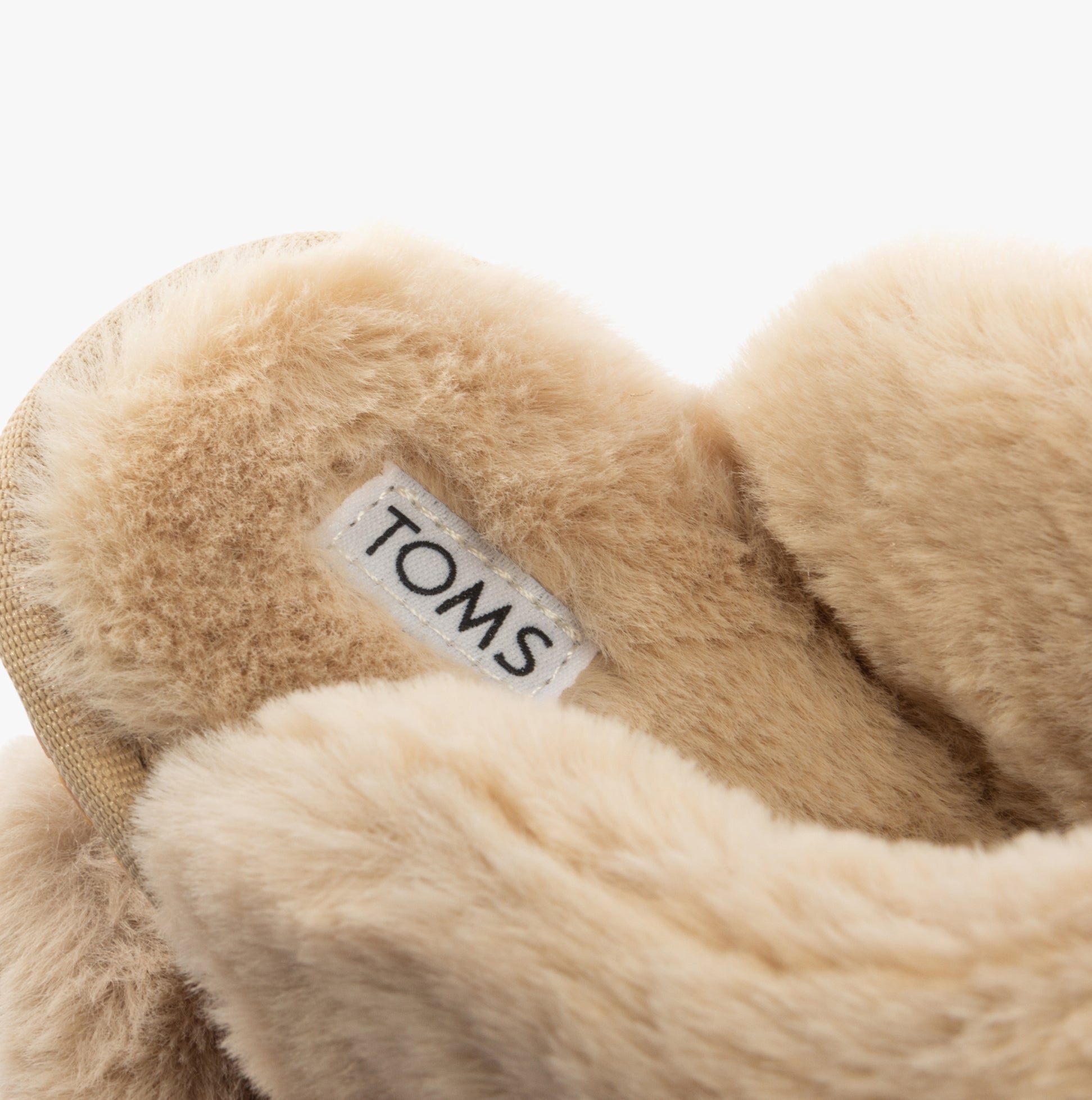 TOMS VALERIE Womens Slippers Natural detail view showcasing soft lining and label.