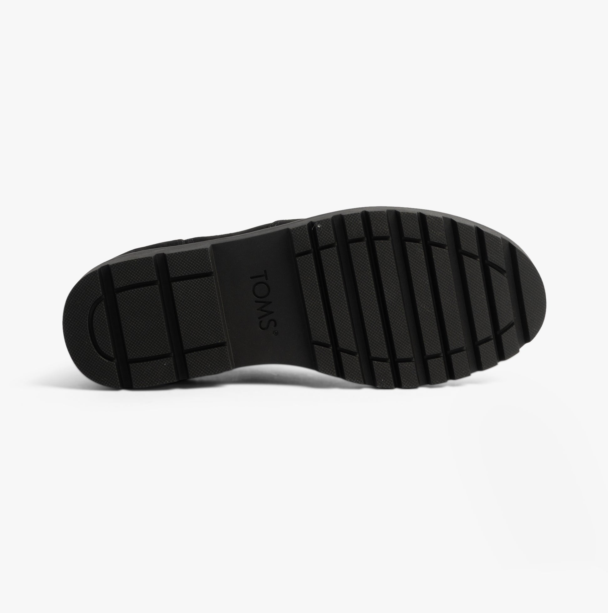 TOMS GRIFFIN Mens Boots Black bottom view showing rubber sole with tread design.