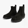 TOMS GRIFFIN Mens Boots Black side view showcasing suede upper, elasticated side panels, and flat rubber sole.