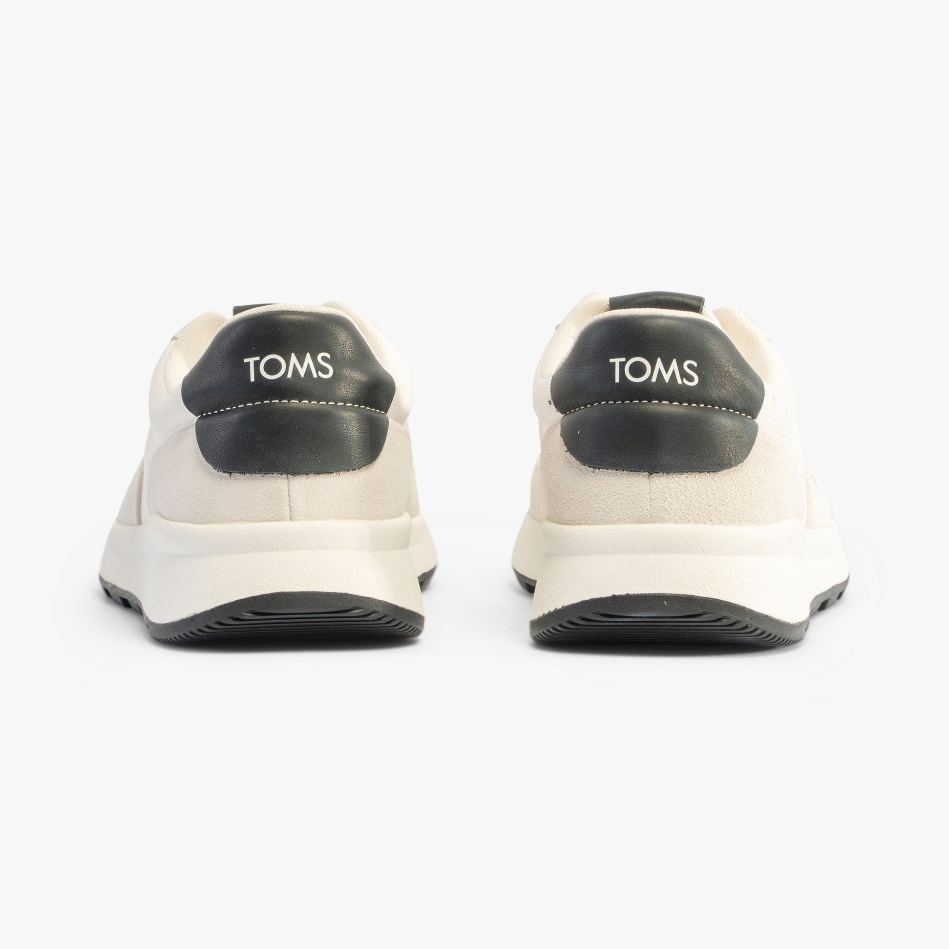 TOMS TRVL LITE RETRO Mens Trainers White rear view showcasing suede upper and rubber sole.