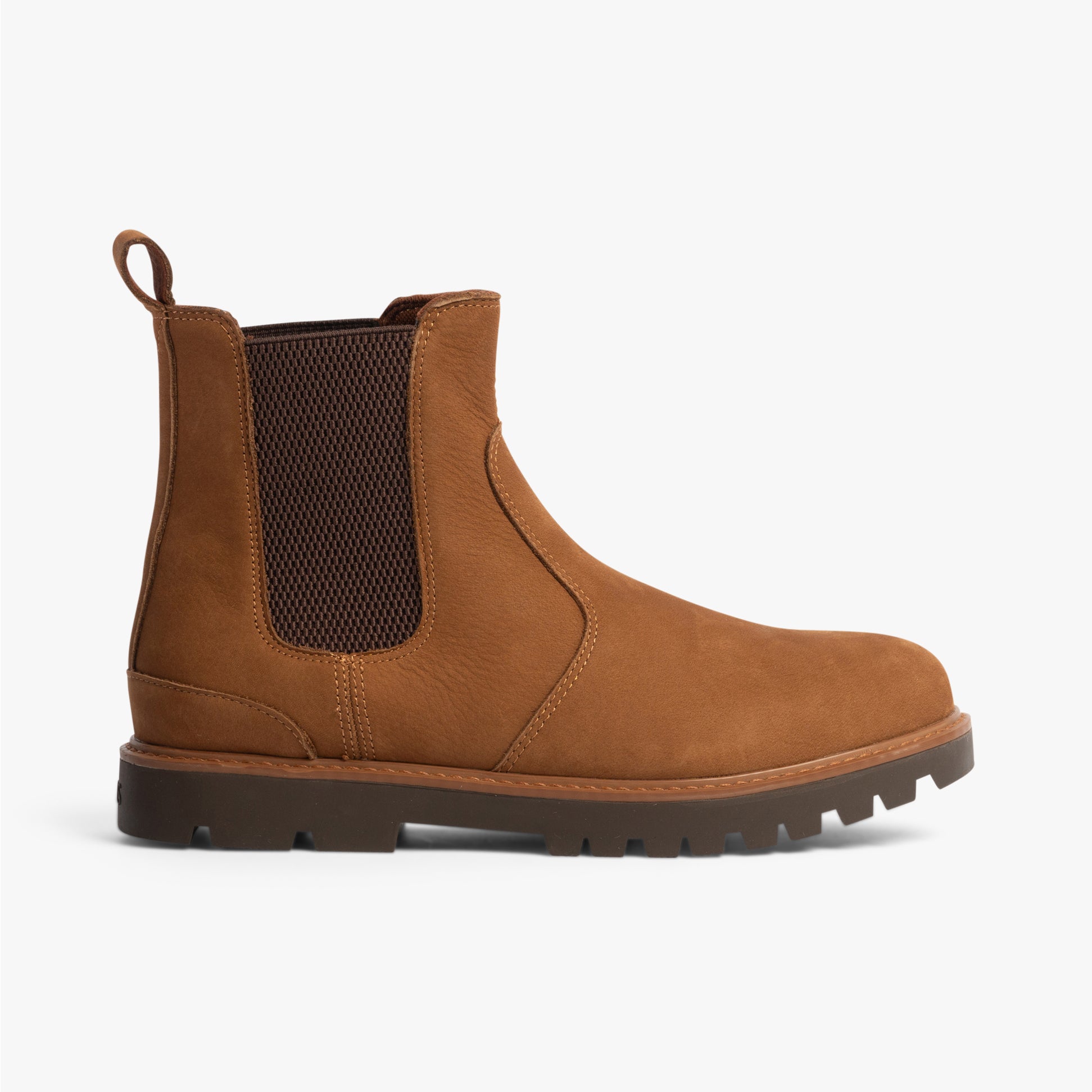 TOMS GRIFFIN Mens Boots Brown side view showing suede upper and elasticated panel.
