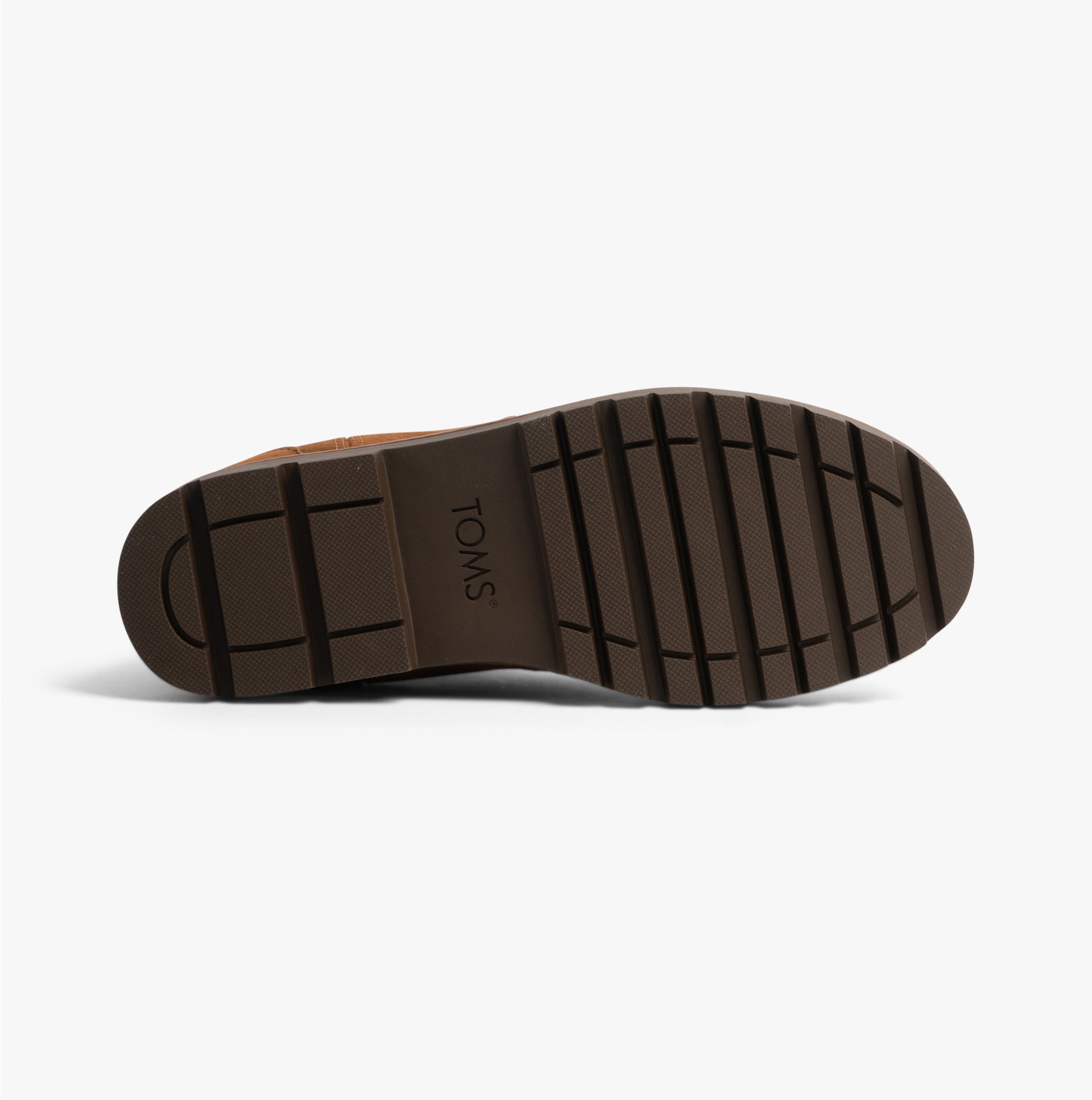 TOMS GRIFFIN Mens Boots Brown bottom view showing rubber sole with tread pattern for traction.