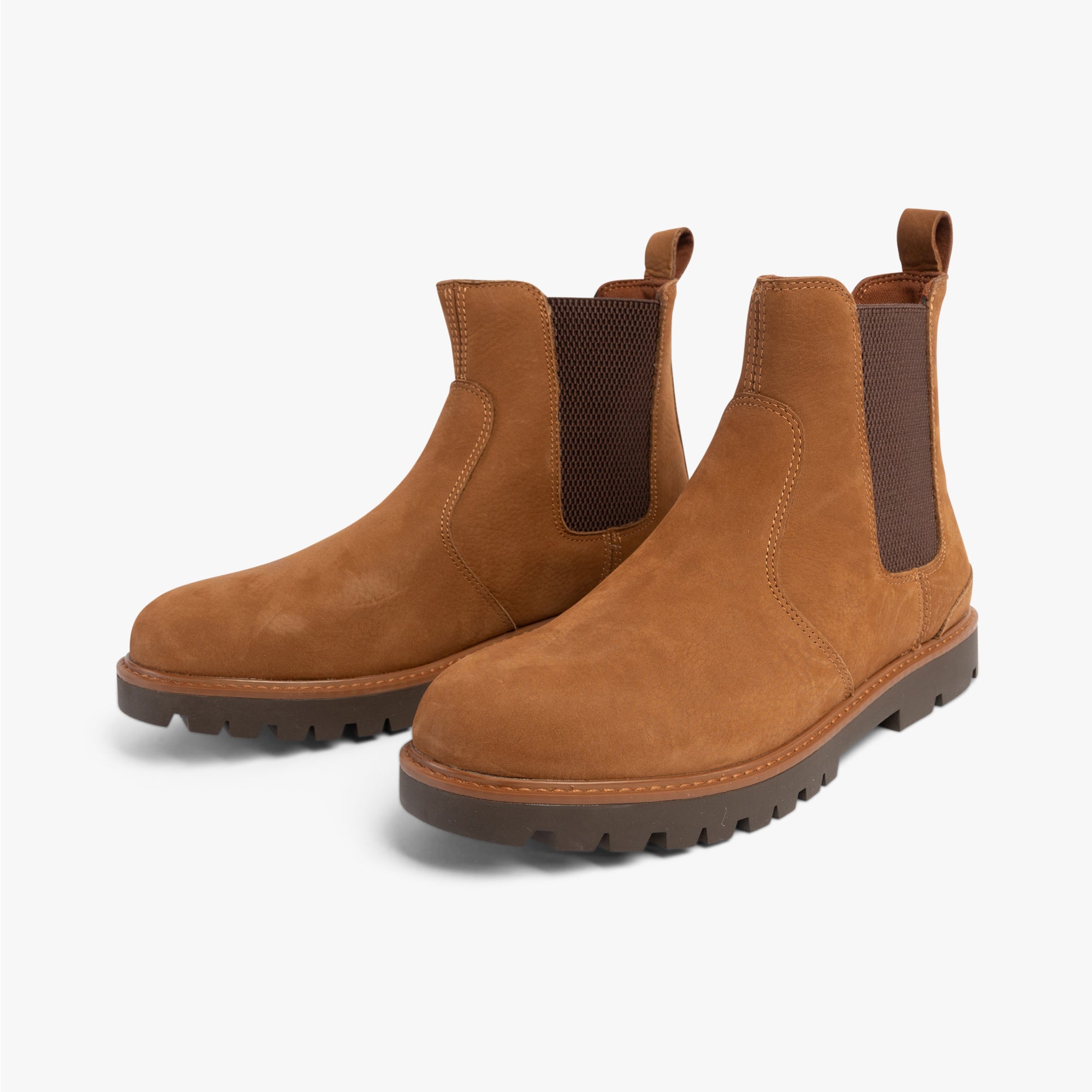 TOMS GRIFFIN Mens Boots Brown side view showcasing suede upper and elasticated side panels.