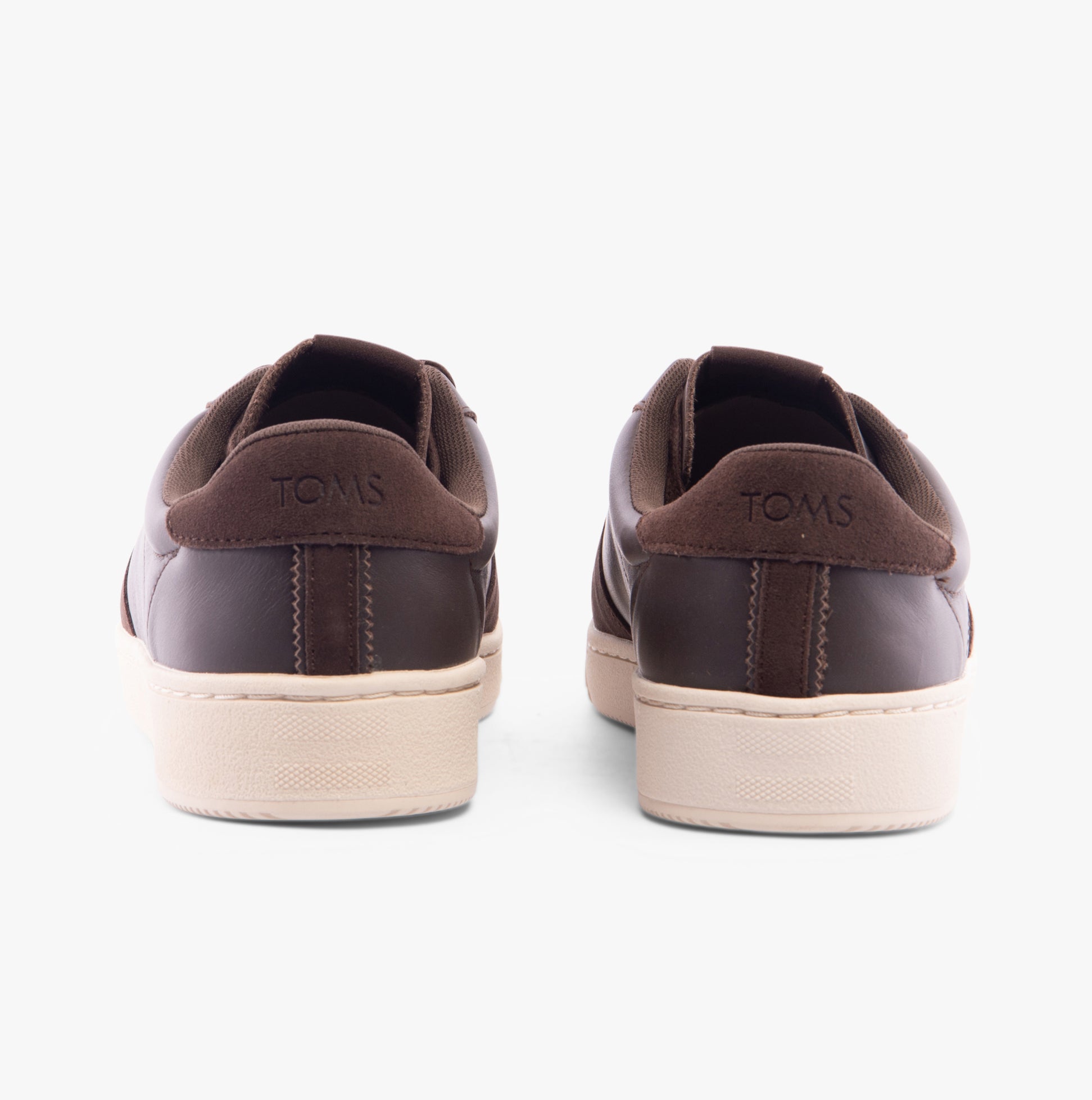 TOMS TRVL LITE COURT Mens Trainers Brown rear view showing leather and suede material.