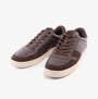 TOMS TRVL LITE COURT Mens Trainers Brown side view showing leather and suede upper with lace-up closure.