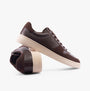 TOMS TRVL LITE COURT Mens Trainers Brown side view showcasing leather and suede materials with lace-up closure.