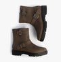 TOMS IONIE MOTO Womens Ankle Boots Green side view showing buckle detail and sturdy sole.