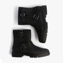 TOMS IONIE MOTO Womens Ankle Boots Black side view with buckles and rubber sole.