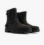 TOMS IONIE MOTO Womens Ankle Boots Black side view showcasing leather upper, round toe, and zip closure.