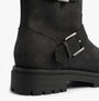 TOMS IONIE MOTO Womens Ankle Boots Black detail view showcasing the leather upper and buckle design.