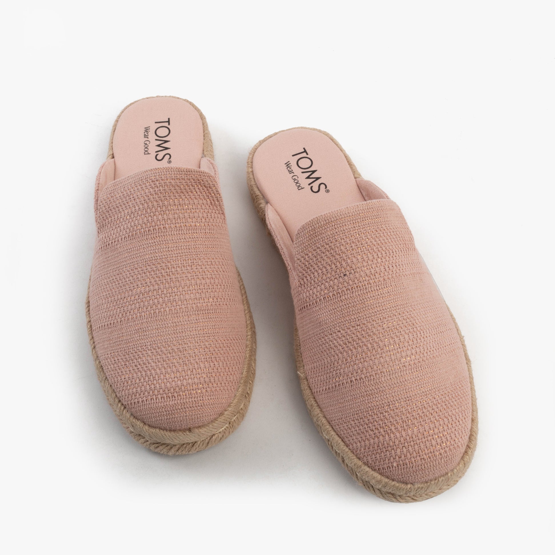 TOMS SANTIAGO MULE Womens Espadrille Pink top view of the slip-on shoes with a round toe and lightweight design.
