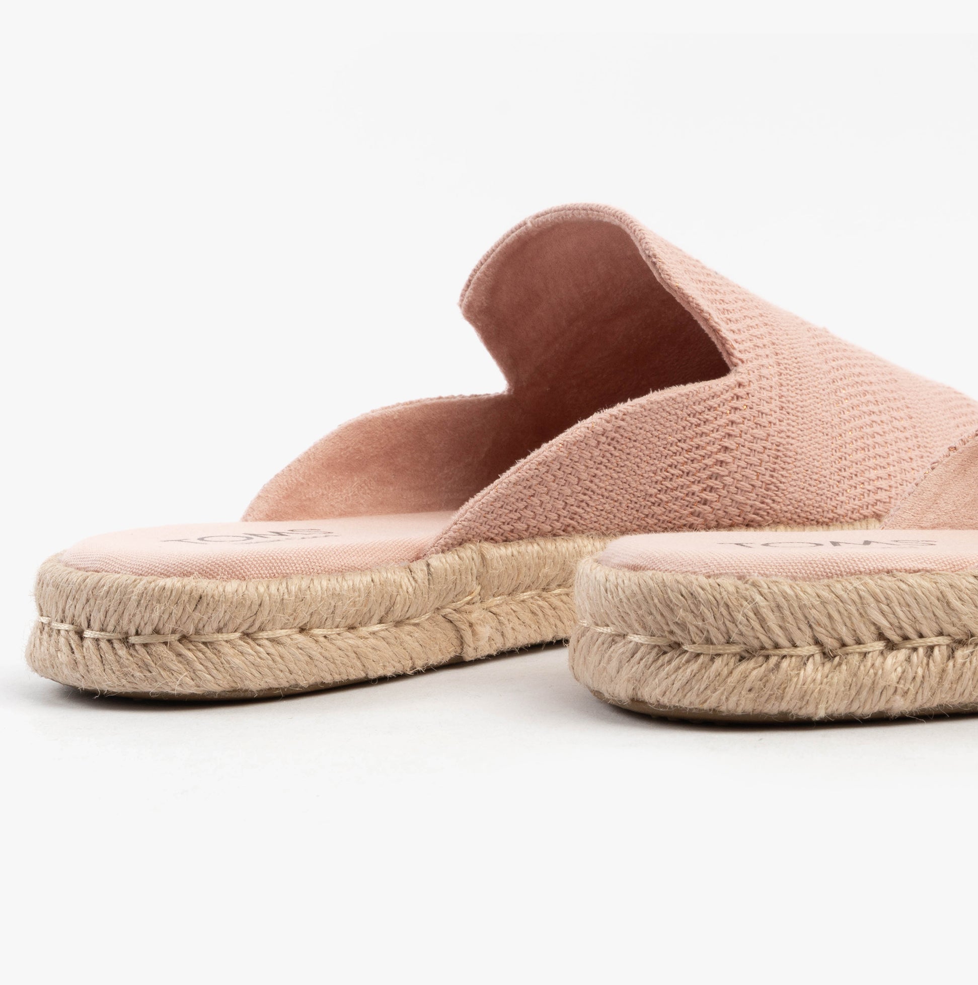 TOMS SANTIAGO MULE Womens Espadrille Pink side view, showcasing suede upper and comfortable slip-on design.
