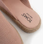 TOMS SANTIAGO MULE Womens Espadrille Pink detail view showcasing soft suede upper and textured insole.
