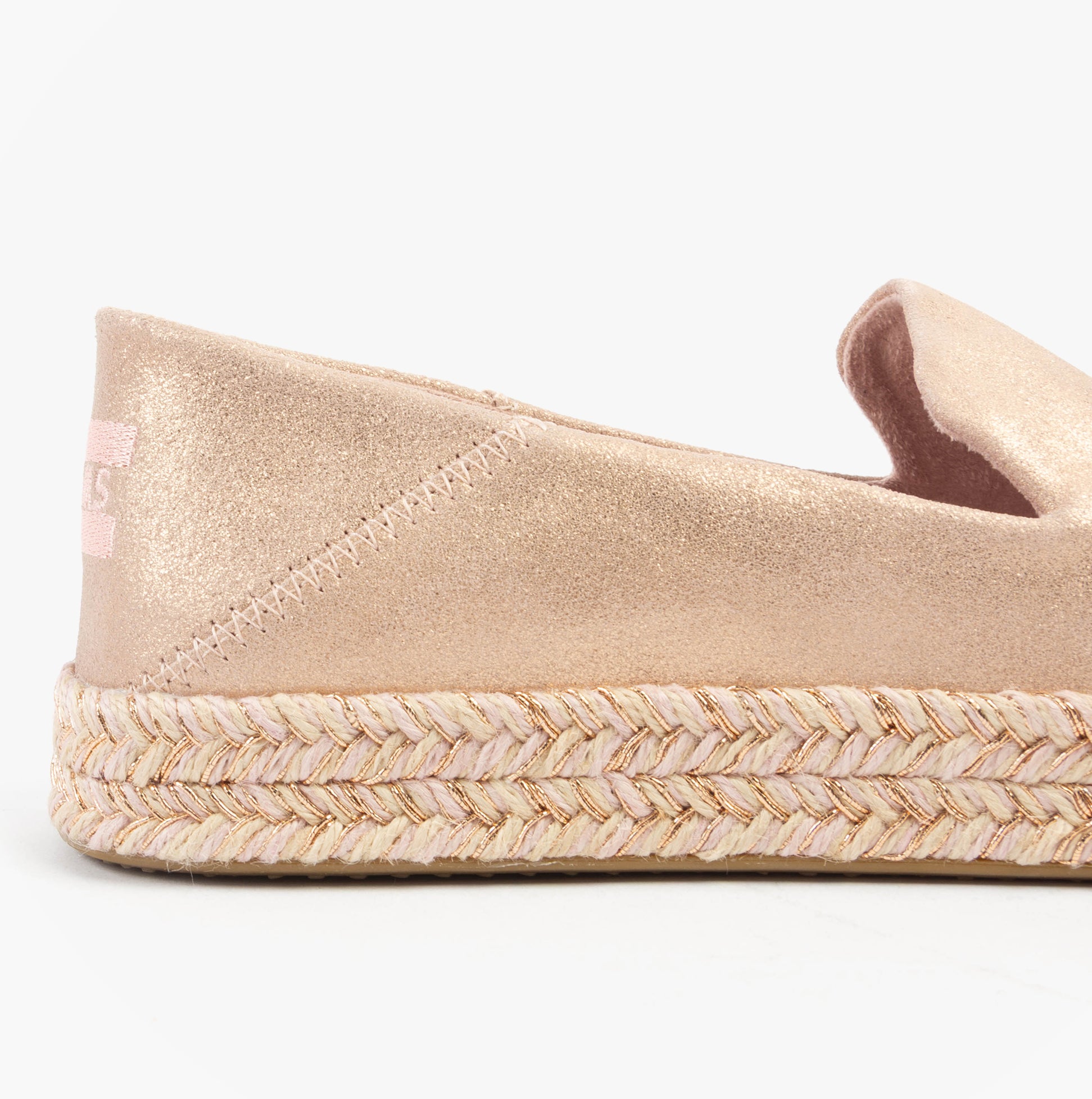 TOMS CAROLINA Womens Espadrille Pink side view showcasing suede upper and braided sole.