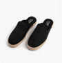 TOMS SANTIAGO MULE Womens Espadrille Black top view showcasing suede upper and slip-on design