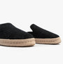 TOMS SANTIAGO MULE Womens Espadrille Black side view showcasing suede upper and jute sole