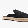 TOMS SANTIAGO MULE Womens Espadrille Black side view detail showcasing faux suede texture and rope sole.