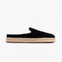 TOMS SANTIAGO MULE Mens Espadrille Black side view with suede upper and round toe design.