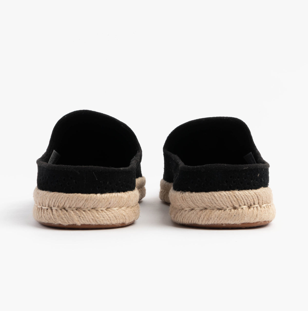 TOMS SANTIAGO MULE Mens Espadrille Black back view showing suede upper and jute sole