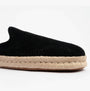 TOMS SANTIAGO MULE Mens Espadrille Black side view showcasing soft suede and jute detail.