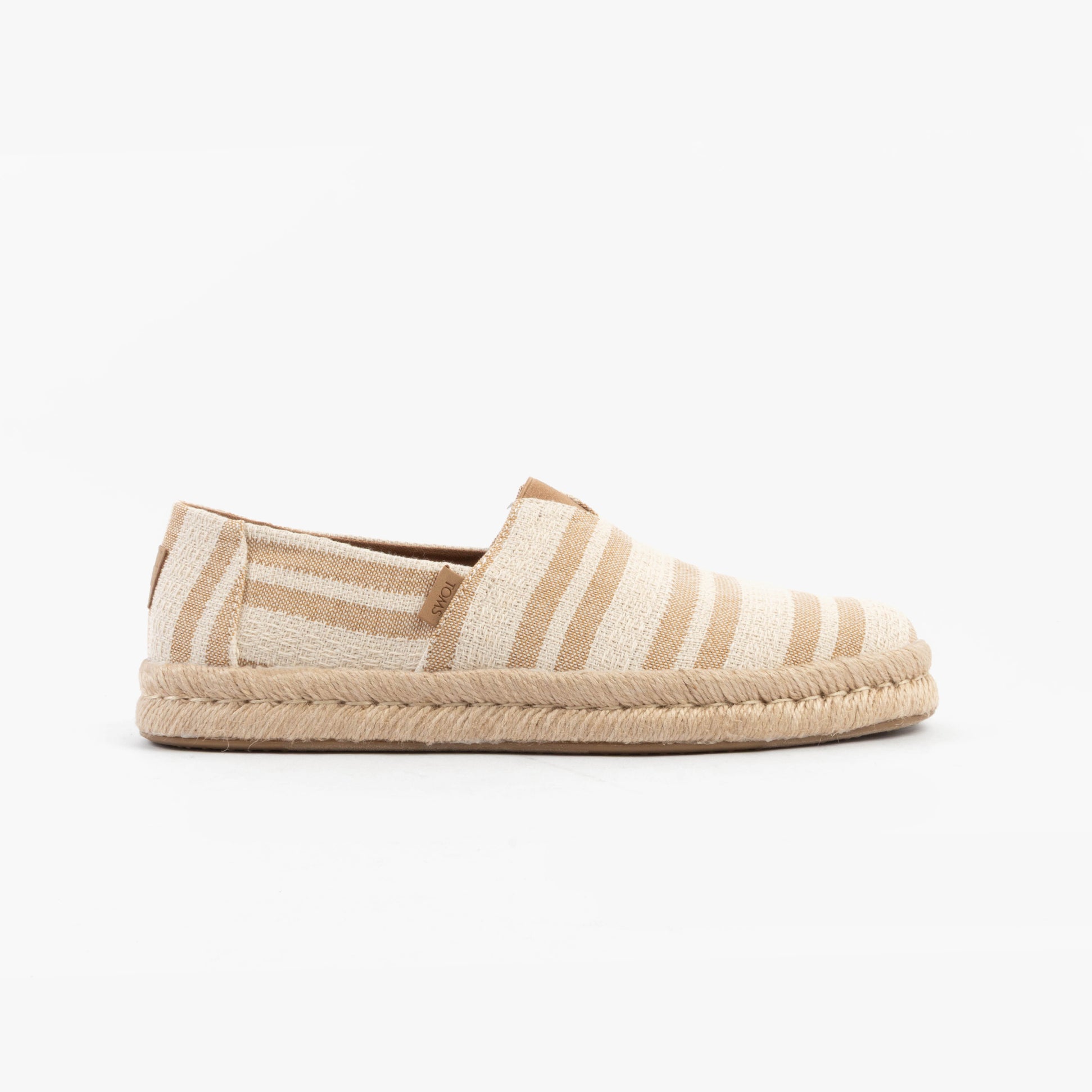 TOMS ALPARGATA ROPE 2.0 Mens Espadrille Tan side view, lightweight textile upper with round toe and slip-on design.