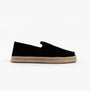 TOMS ALONSO LOAFER ROPE Mens Espadrille Black side view of suede slip-on shoe with rope sole.