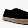 TOMS ALONSO LOAFER ROPE Mens Espadrille Black side view showing suede upper and rope sole detail.