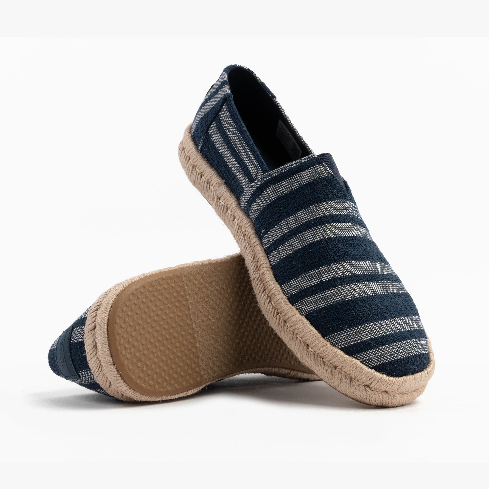 TOMS ALPARGATA ROPE 2.0 Mens Espadrille Navy side view, showcasing textile upper and rubber sole.