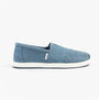 TOMS ALP FWD Mens Espadrille Blue side view featuring textile upper, slip-on design, and relaxed fit.