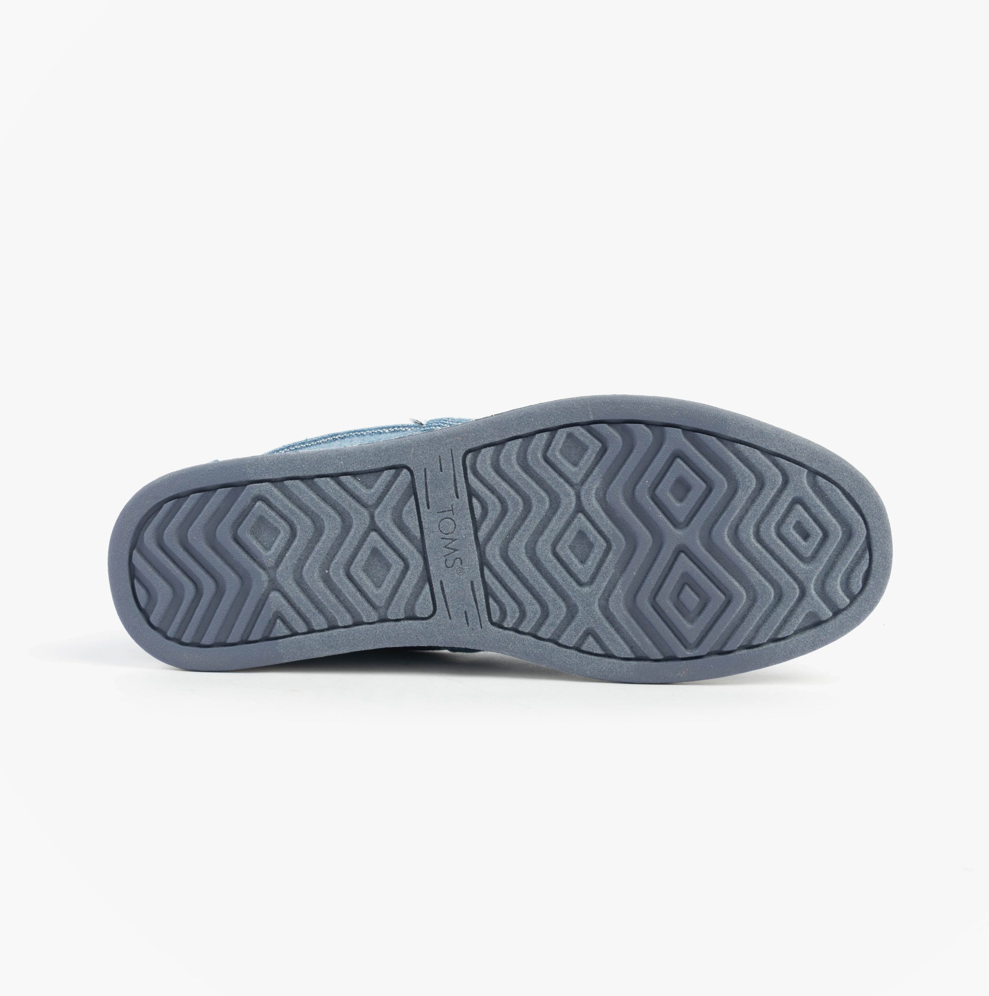 TOMS ALP FWD Mens Espadrille Blue bottom view with textured rubber sole.