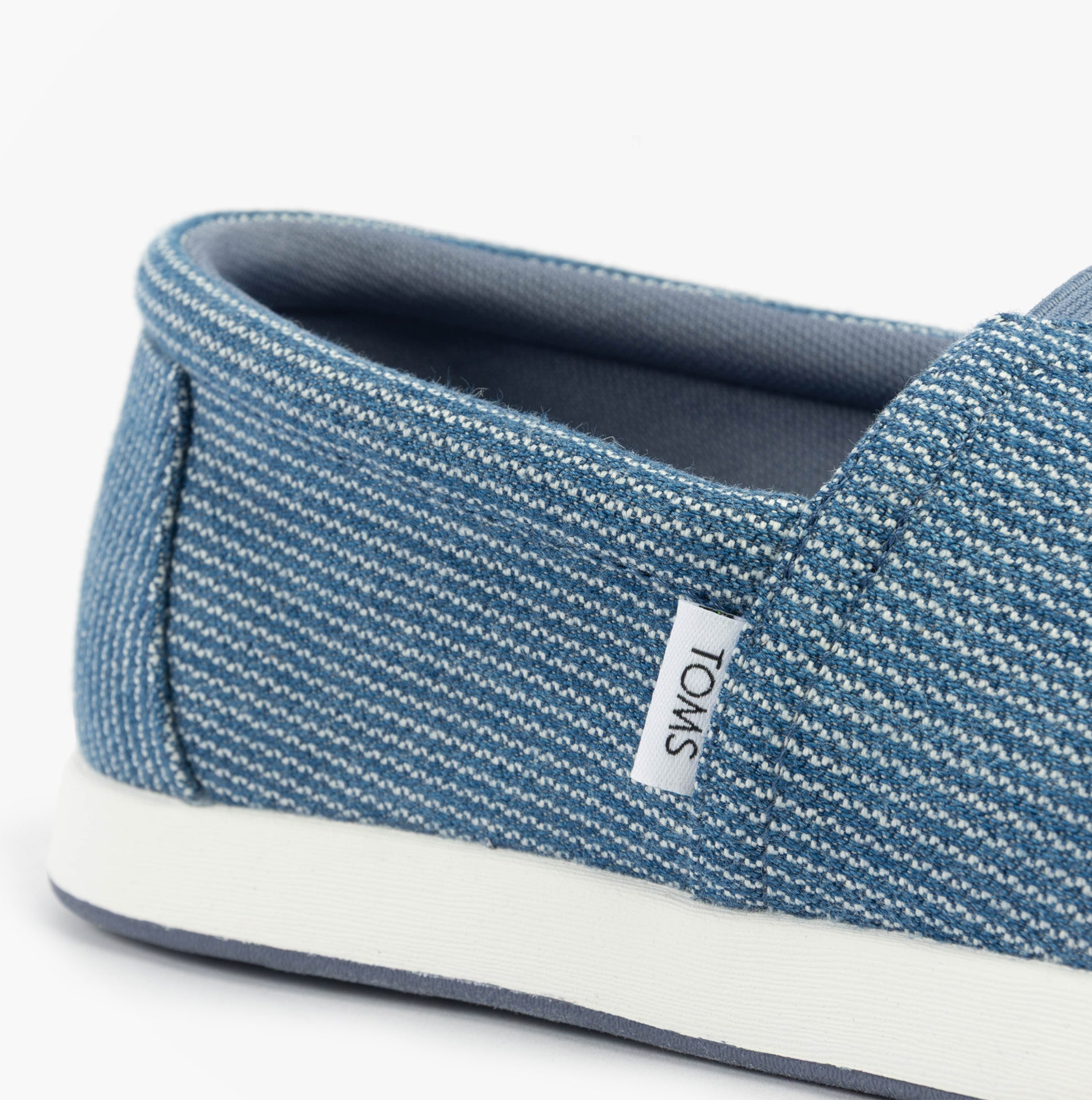 TOMS ALP FWD Mens Espadrille Blue detail view showcasing the textile upper and slip-on design.