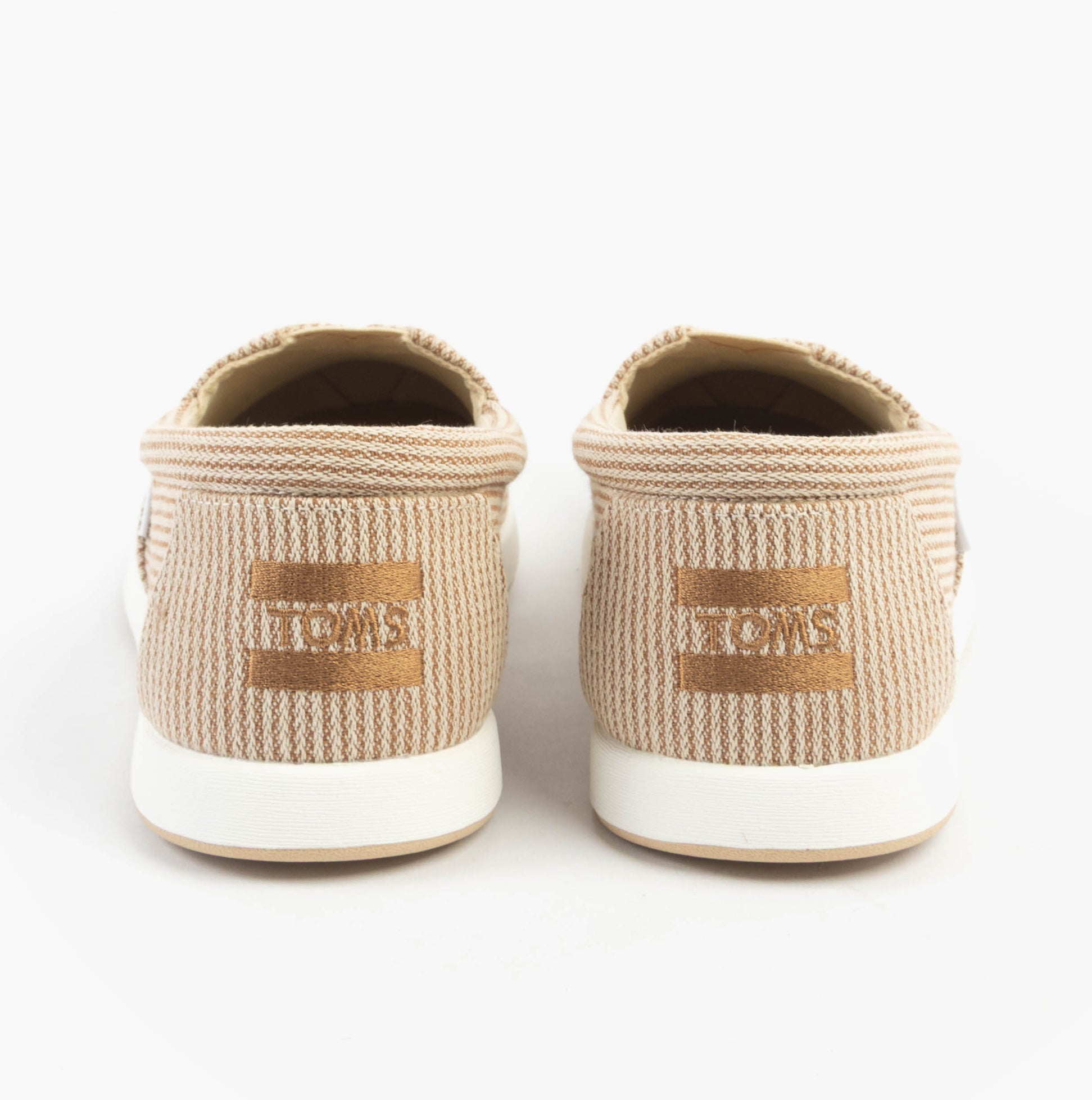 TOMS ALP FWD Mens Espadrille Beige back view showing textile upper and rubber sole.