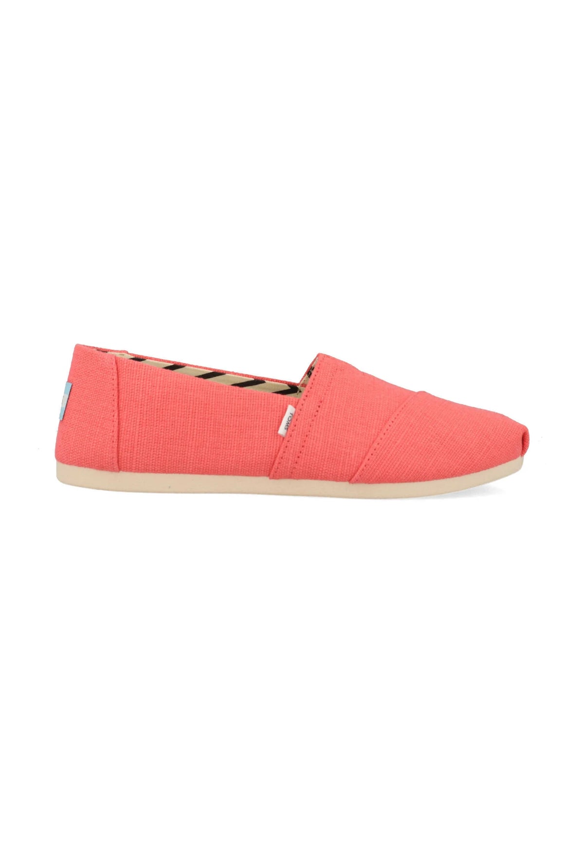 TOMS ALPARGATA CLASSIC Womens Espadrille Pink side view of lightweight slip-on shoe.