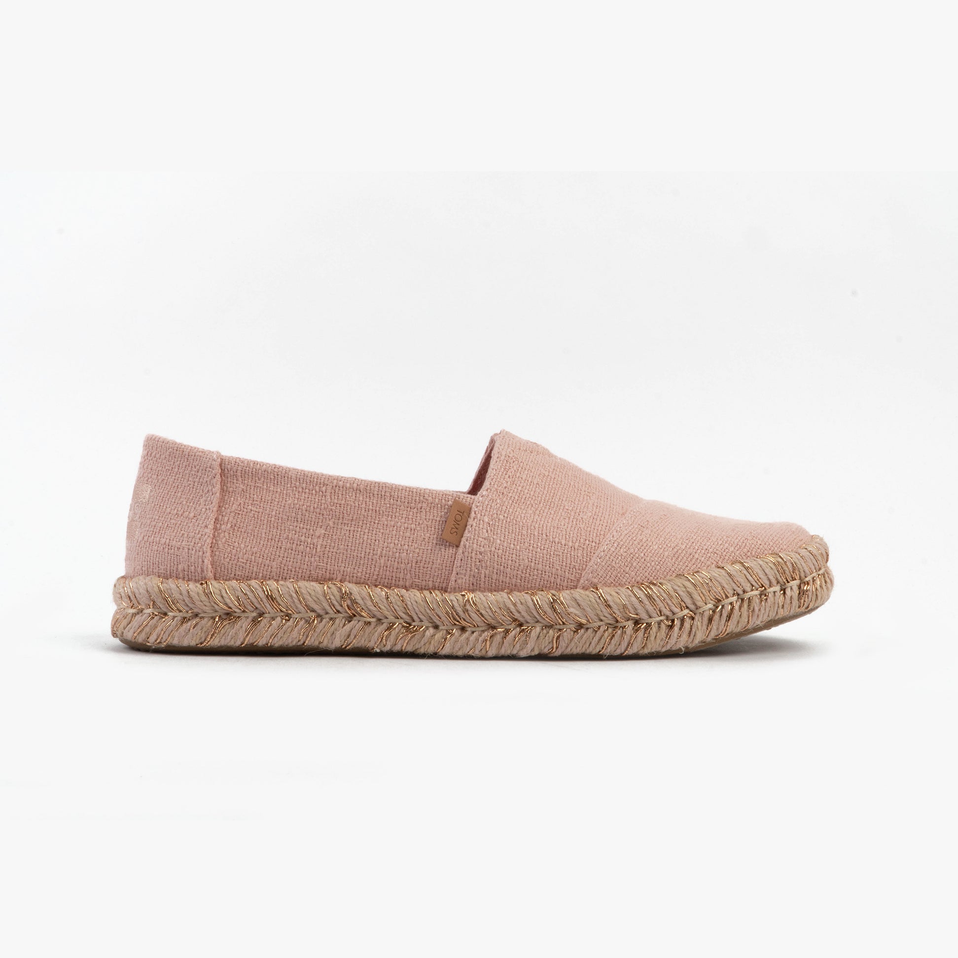 TOMS ALPARGATA ROPE 2.0 Womens Espadrille Pink side view showing lightweight textile upper and braided rope sole.